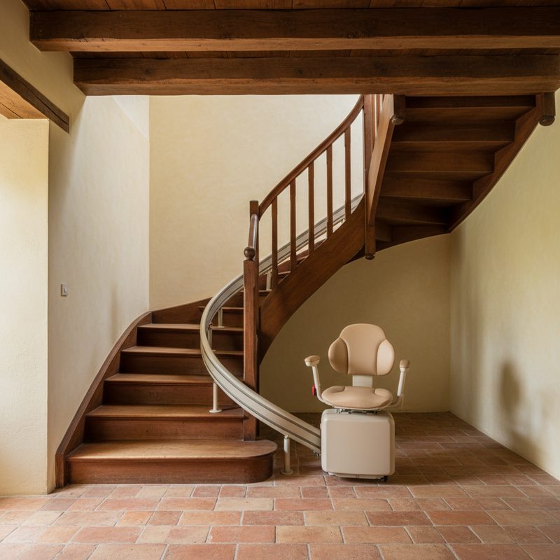 Monte-escalier tournant installé par A2L Seniors en Provence-Alpes-Côte d'Azur
