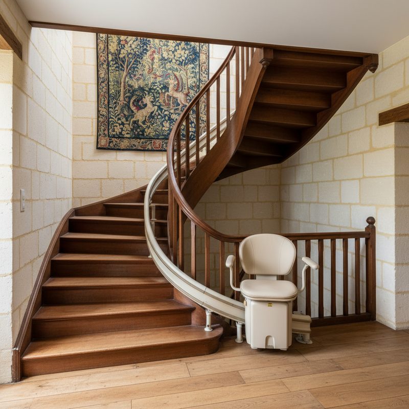 Monte-escalier tournant installé par A2L Seniors en Centre-Val de Loire