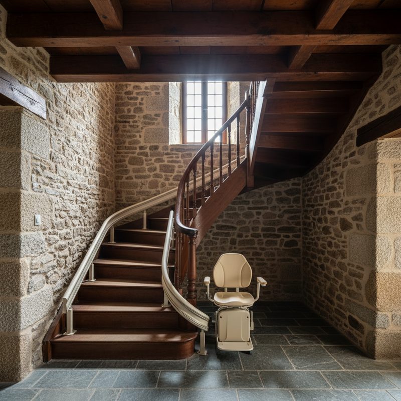 Monte-escalier tournant installé par A2L Seniors en Bretagne