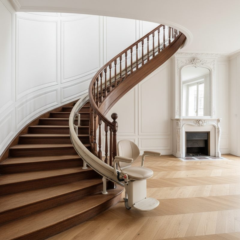 Monte-escalier tournant installé par A2L Seniors en Île-de-France