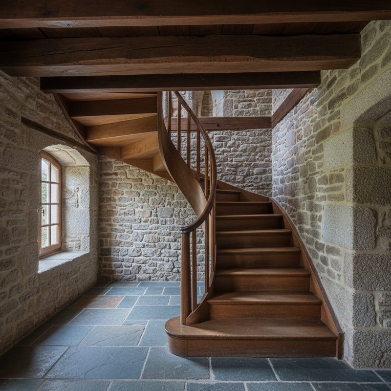 Escalier intérieur tournant sans monte-escalier en Bretagne