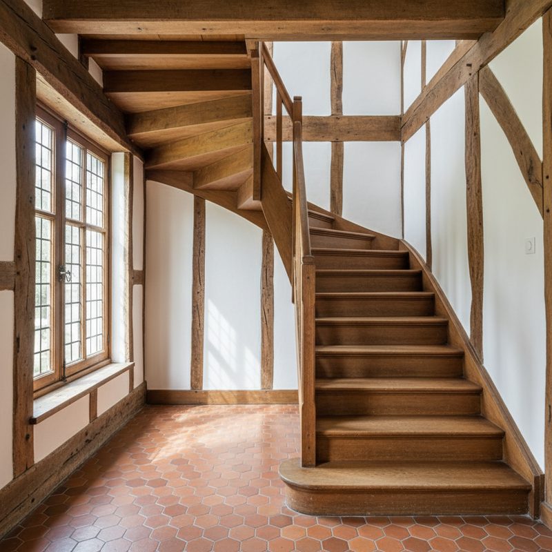 Escalier intérieur tournant sans monte-escalier en Normandie
