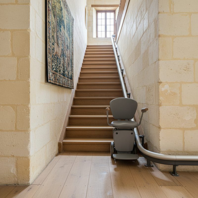 Monte-escalier droit motorisé installé en Centre-Val de Loire