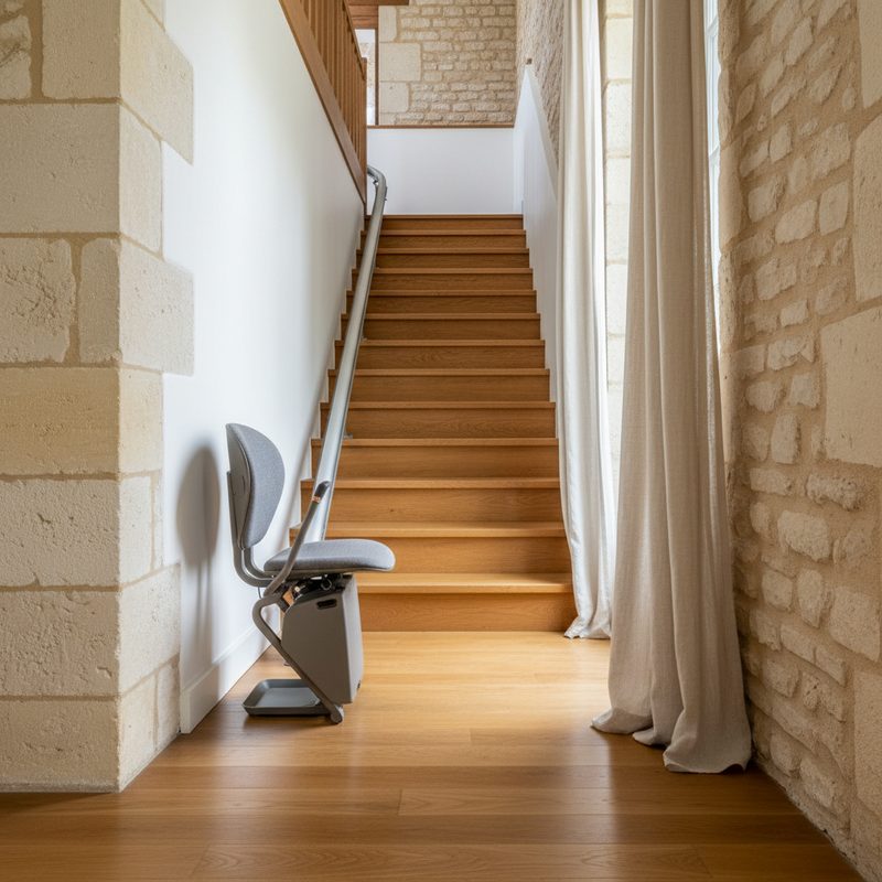 Monte-escalier droit motorisé installé en Pays de la Loire