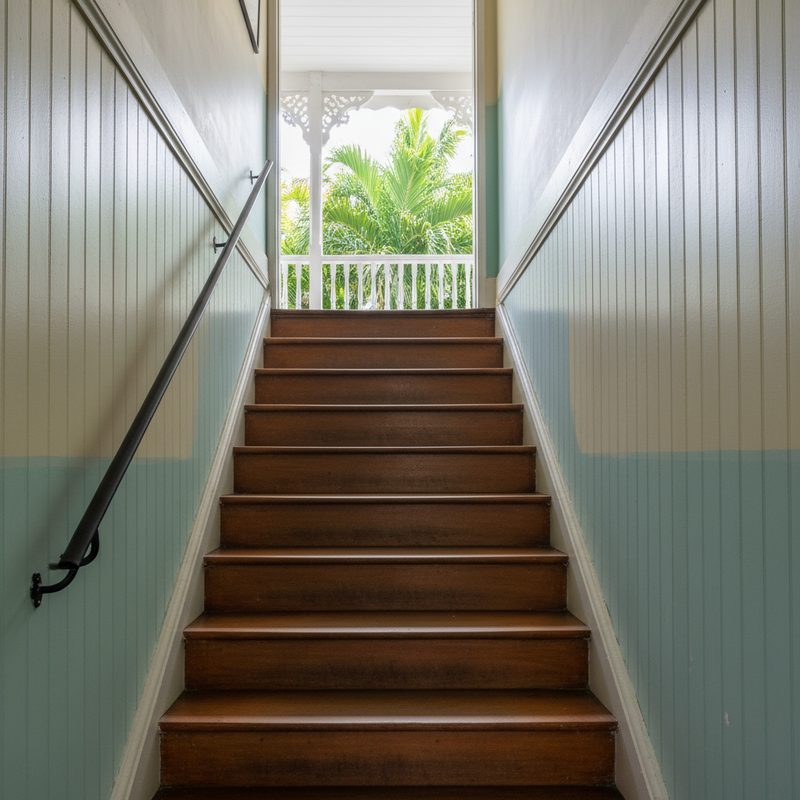 Escalier droit étroit avant aménagement en La Réunion