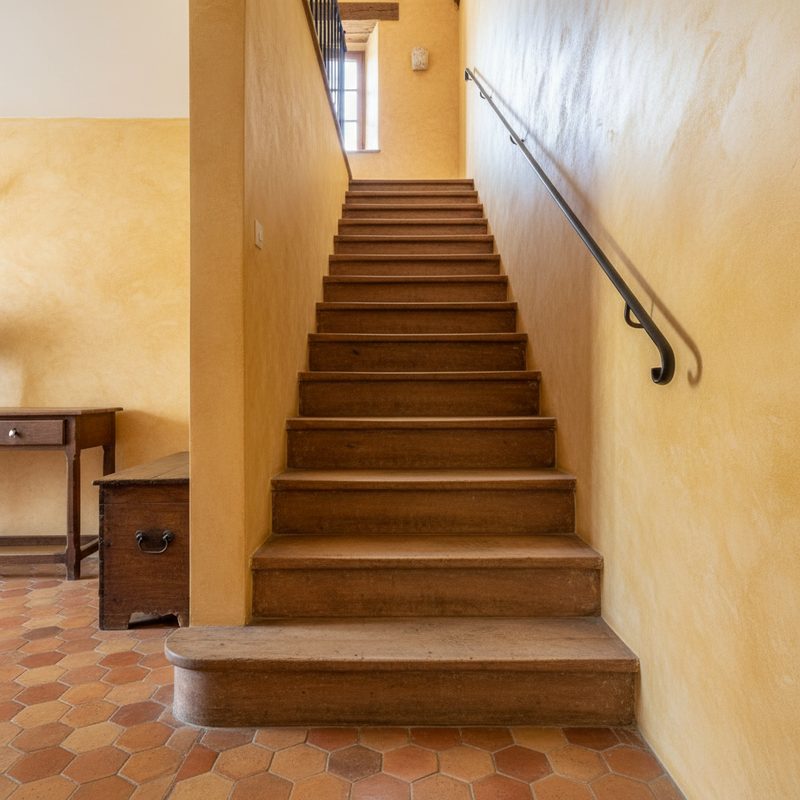 Escalier droit étroit avant aménagement en Occitanie