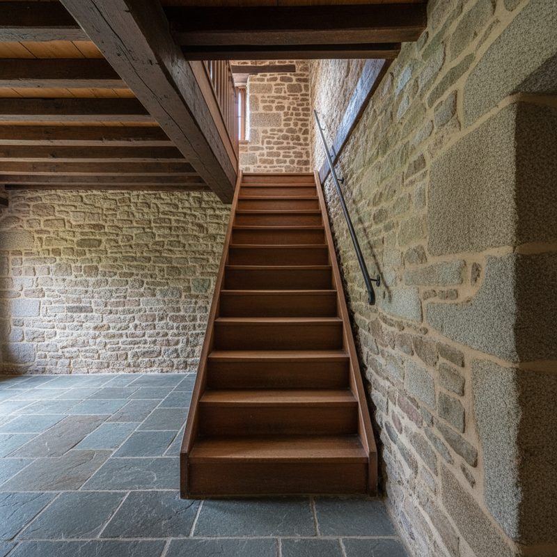 Escalier droit étroit avant aménagement en Bretagne