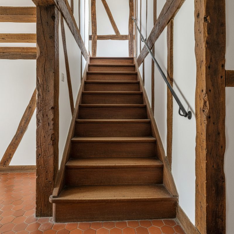 Escalier droit étroit avant aménagement en Normandie