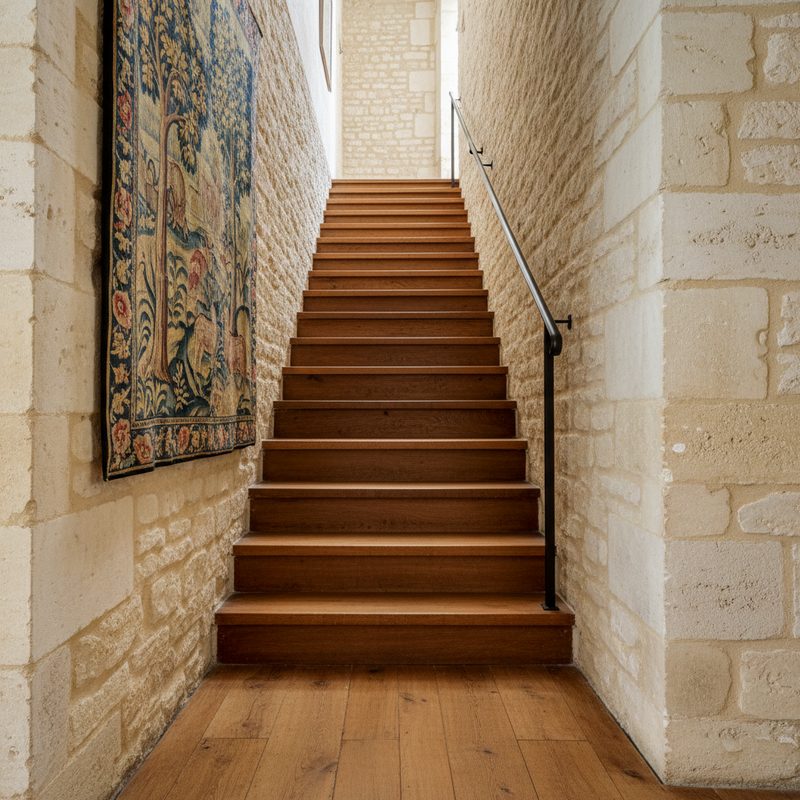 Escalier droit étroit avant aménagement en Centre-Val de Loire
