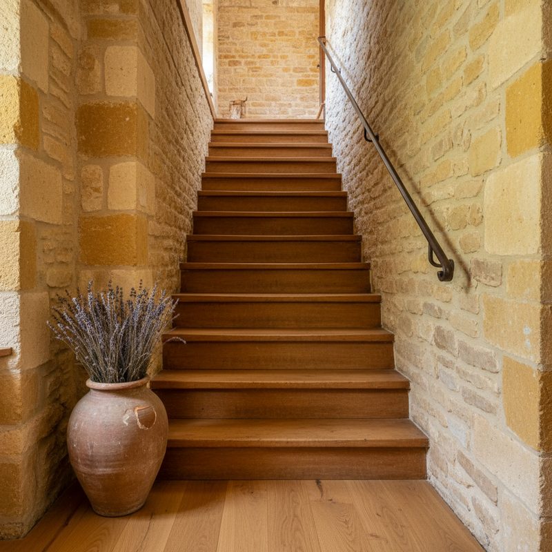 Escalier droit étroit avant aménagement en Bourgogne-Franche-Comté