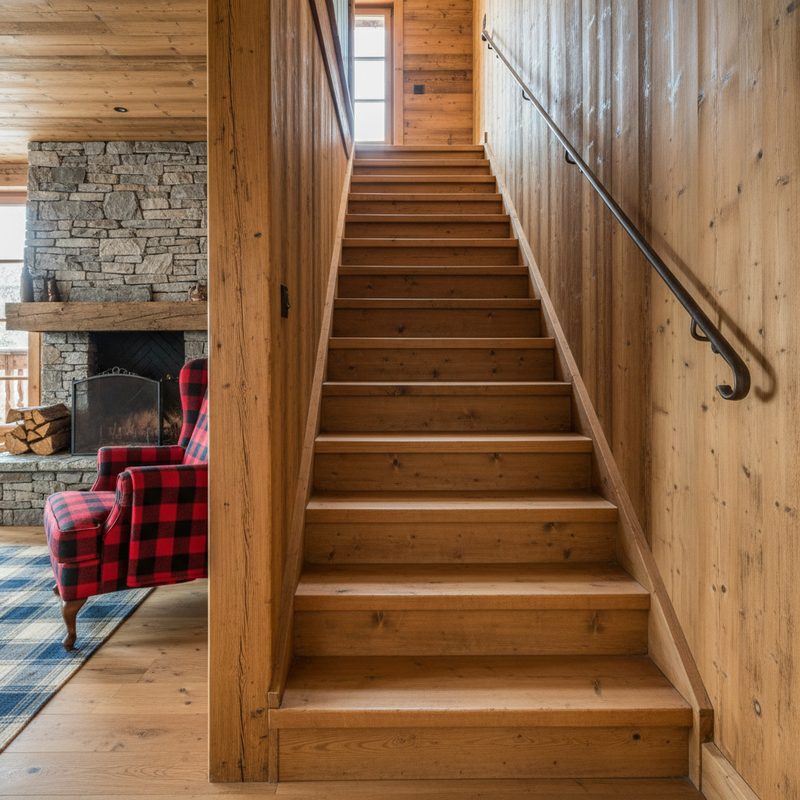 Escalier droit étroit avant aménagement en Auvergne-Rhône-Alpes