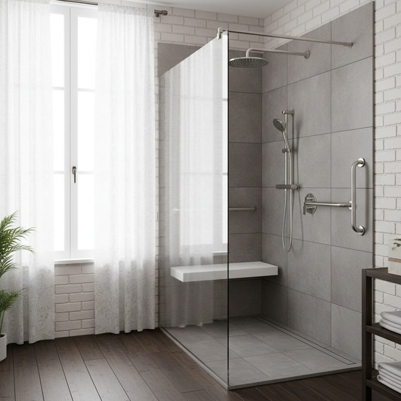 Douche senior à l'italienne sécurisée installée en Hauts-de-France