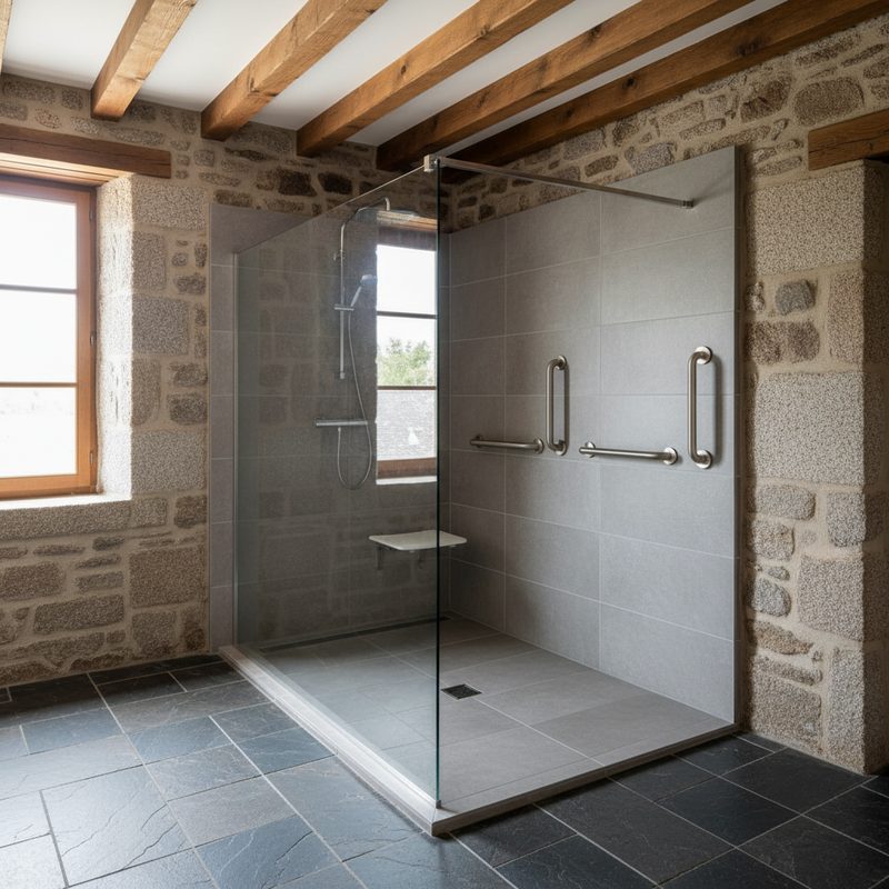 Douche senior à l'italienne sécurisée installée en Bretagne