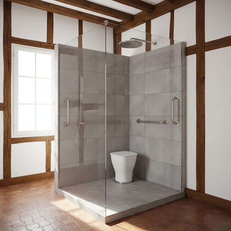 Douche senior à l'italienne sécurisée installée en Normandie