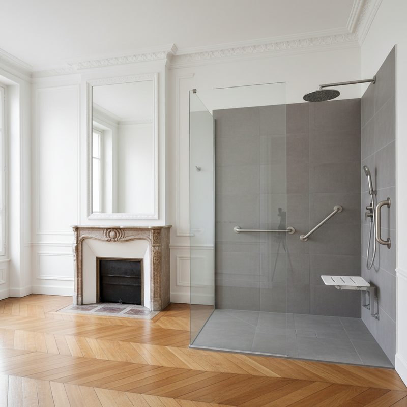 Douche senior à l'italienne sécurisée installée en Île-de-France