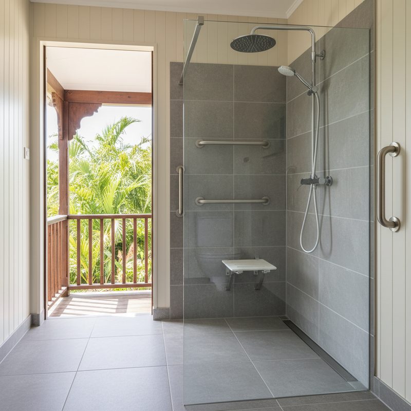 Douche senior à l'italienne sécurisée installée en La Réunion