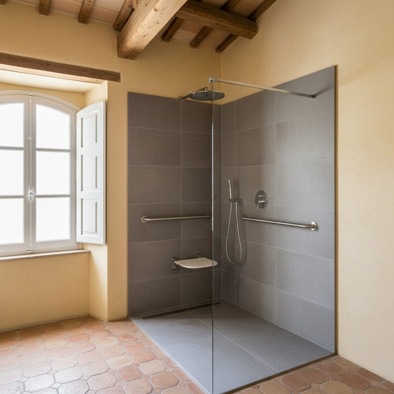 Douche senior à l'italienne sécurisée installée en Provence-Alpes-Côte d'Azur