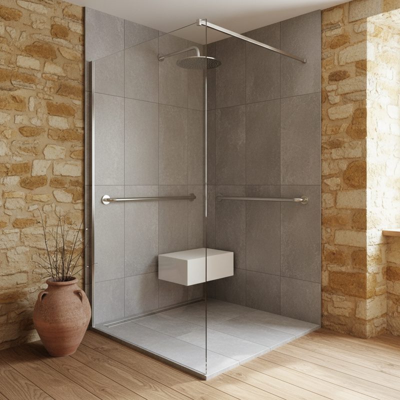 Douche senior à l'italienne sécurisée installée en Bourgogne-Franche-Comté