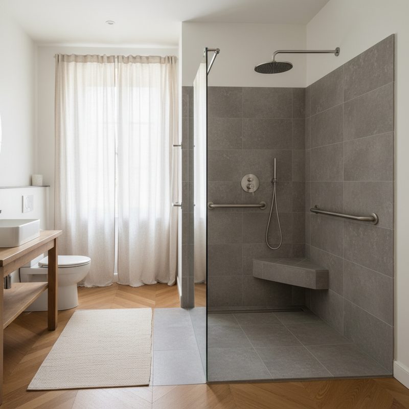 Douche senior à l'italienne sécurisée installée en Pays de la Loire