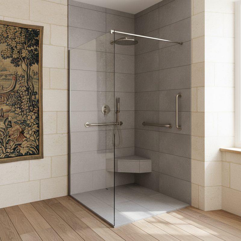 Douche senior à l'italienne sécurisée installée en Centre-Val de Loire
