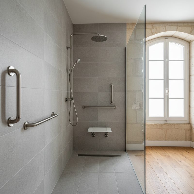 Douche senior à l'italienne sécurisée installée en Nouvelle-Aquitaine