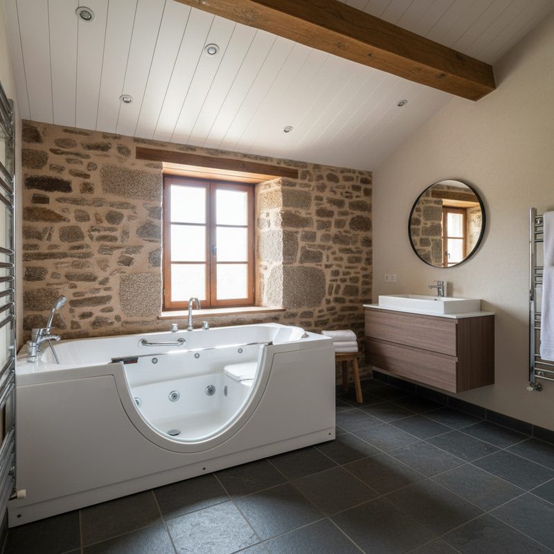Baignoire à porte sécurisée avec siège intégré en Bretagne