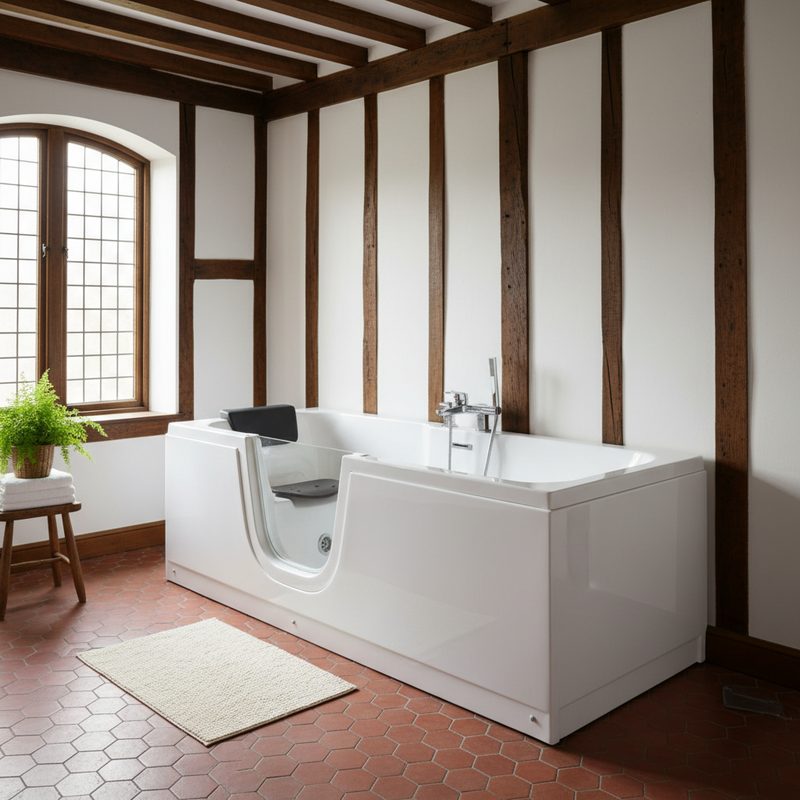 Baignoire à porte sécurisée avec siège intégré en Normandie