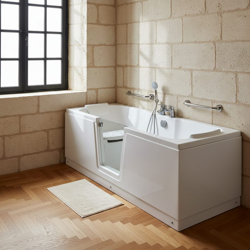 Baignoire à porte sécurisée avec siège intégré en Nouvelle-Aquitaine
