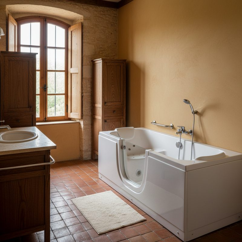 Baignoire à porte sécurisée avec siège intégré en Occitanie