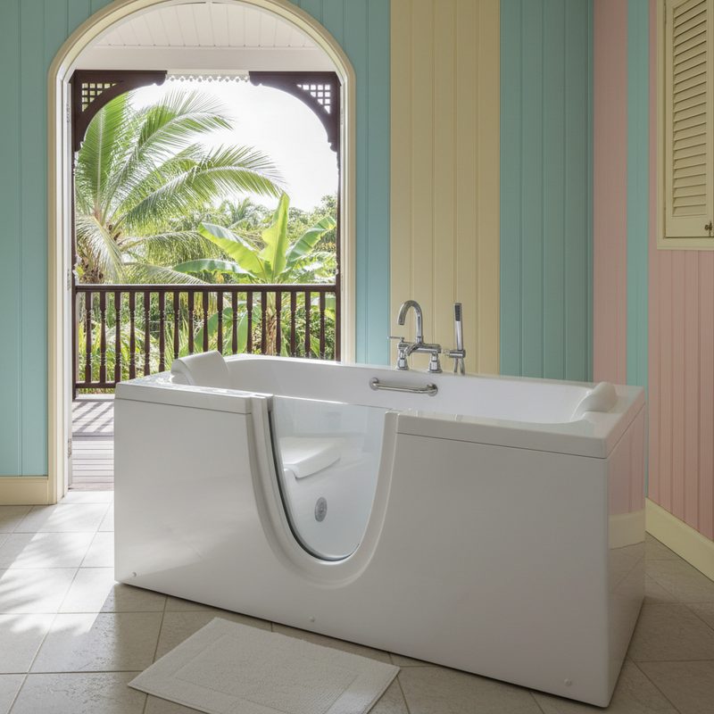 Baignoire à porte sécurisée avec siège intégré en La Réunion