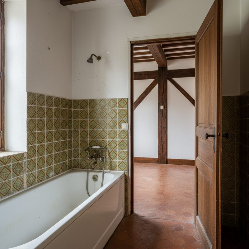 Salle de bain avec baignoire standard difficile d'accès en Normandie