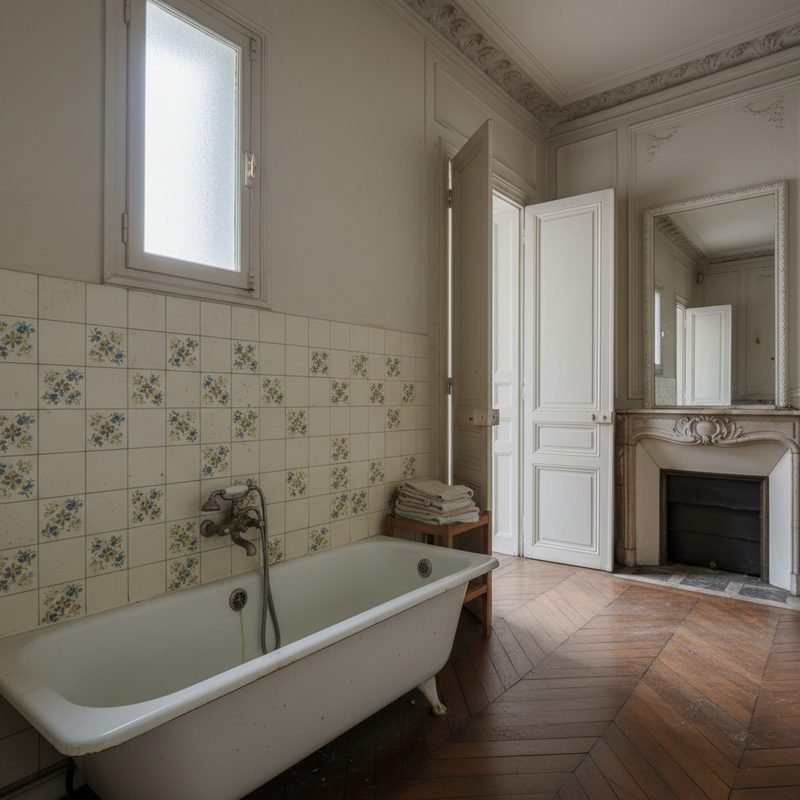 Salle de bain avec baignoire standard difficile d'accès en Île-de-France