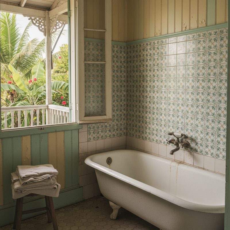 Salle de bain avec baignoire standard difficile d'accès en La Réunion