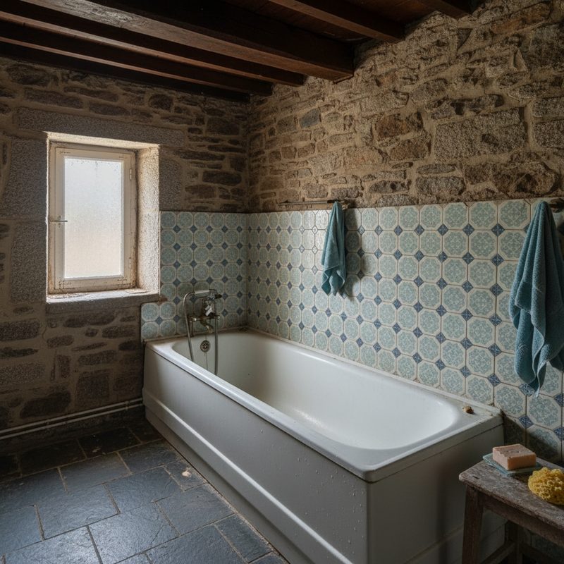 Salle de bain avec baignoire standard difficile d'accès en Bretagne
