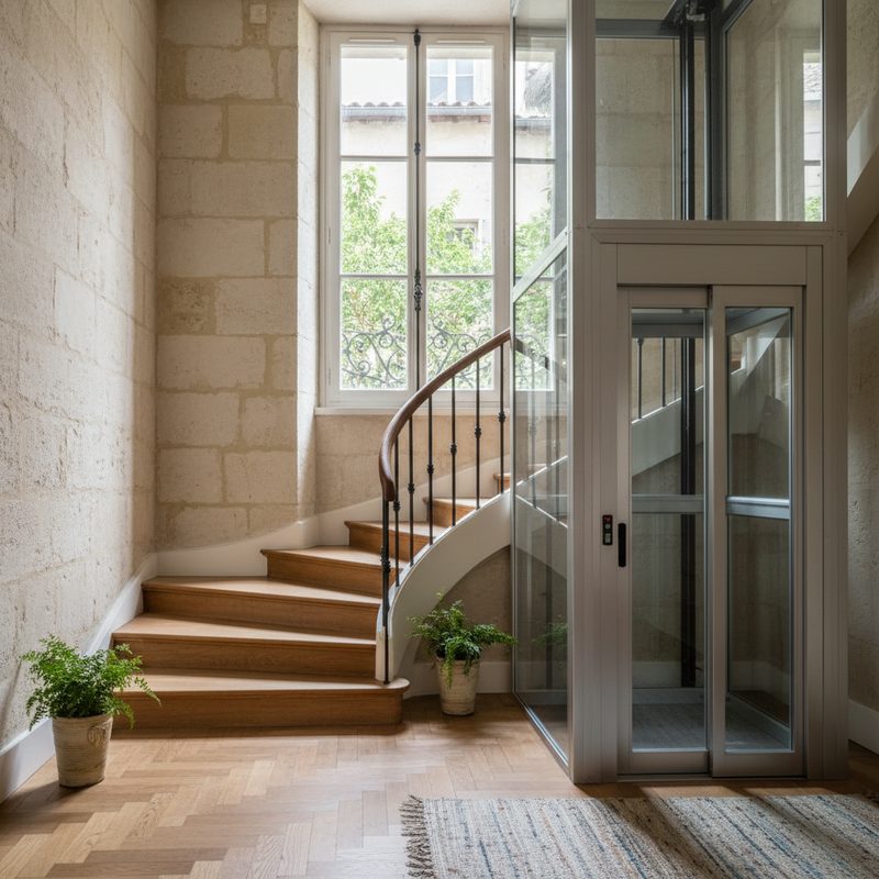 Ascenseur privatif vitré installé en Nouvelle-Aquitaine