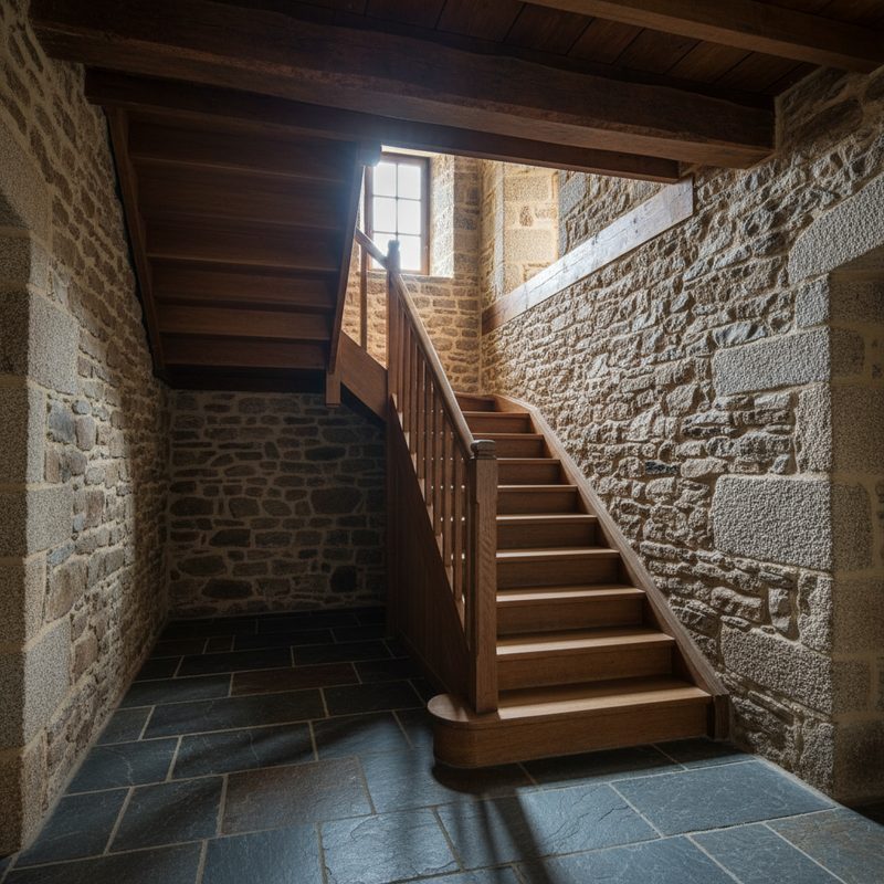 Cage d'escalier sans ascenseur privatif en Bretagne
