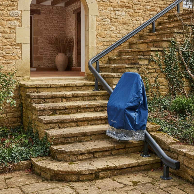 Monte-escalier extérieur installé sur escalier en pierre en Bourgogne-Franche-Comté