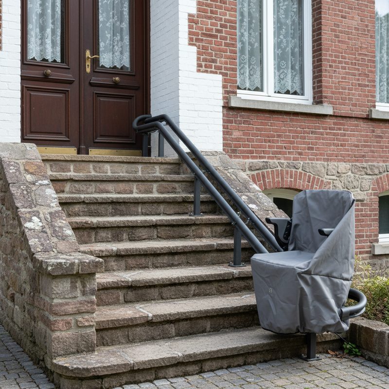 Monte-escalier extérieur installé sur escalier en pierre en Hauts-de-France