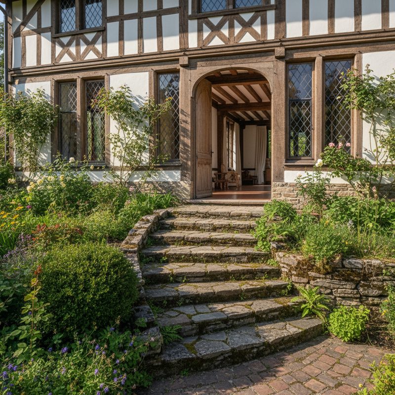 Escalier extérieur en pierre avant aménagement en Normandie