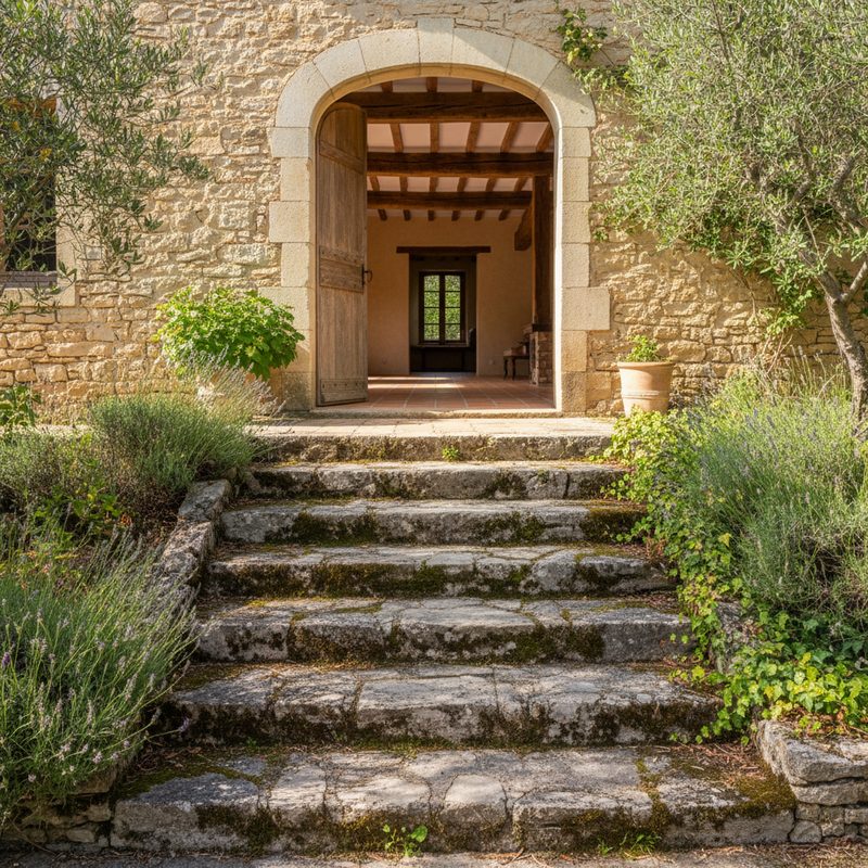 Escalier extérieur en pierre avant aménagement en Provence-Alpes-Côte d'Azur