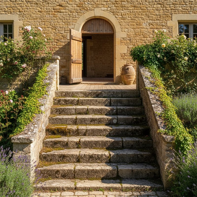 Escalier extérieur en pierre avant aménagement en Bourgogne-Franche-Comté