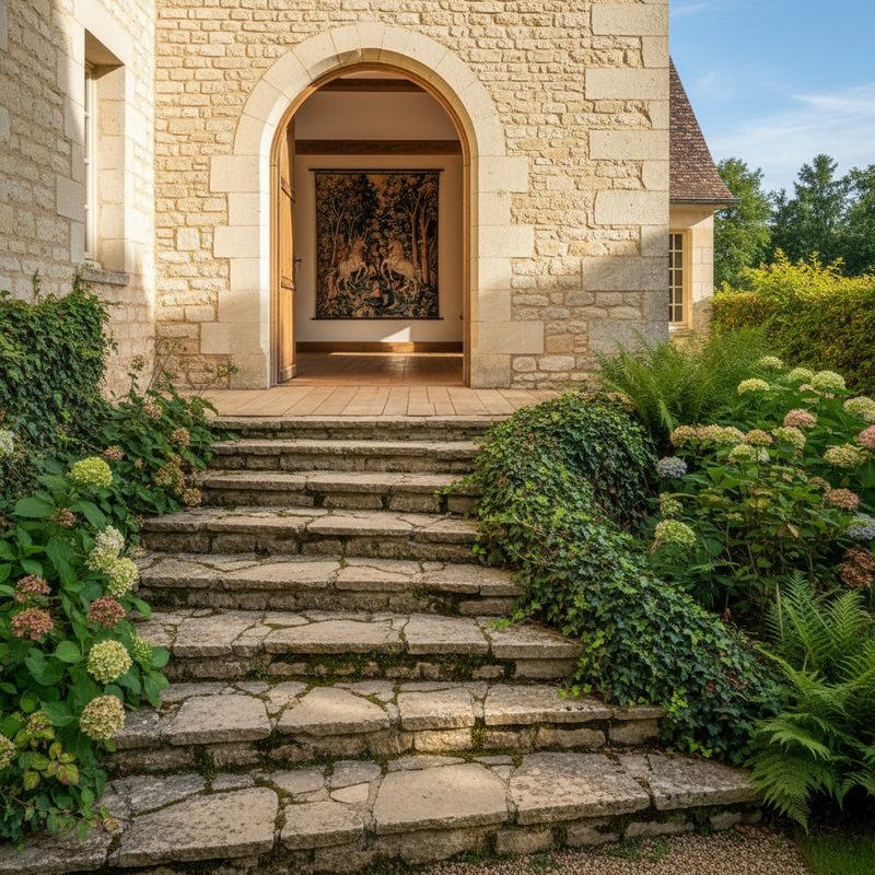 Escalier extérieur en pierre avant aménagement en Centre-Val de Loire