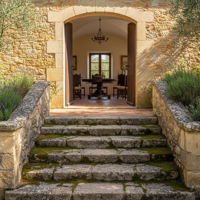 Escalier extérieur en pierre avant aménagement en Occitanie