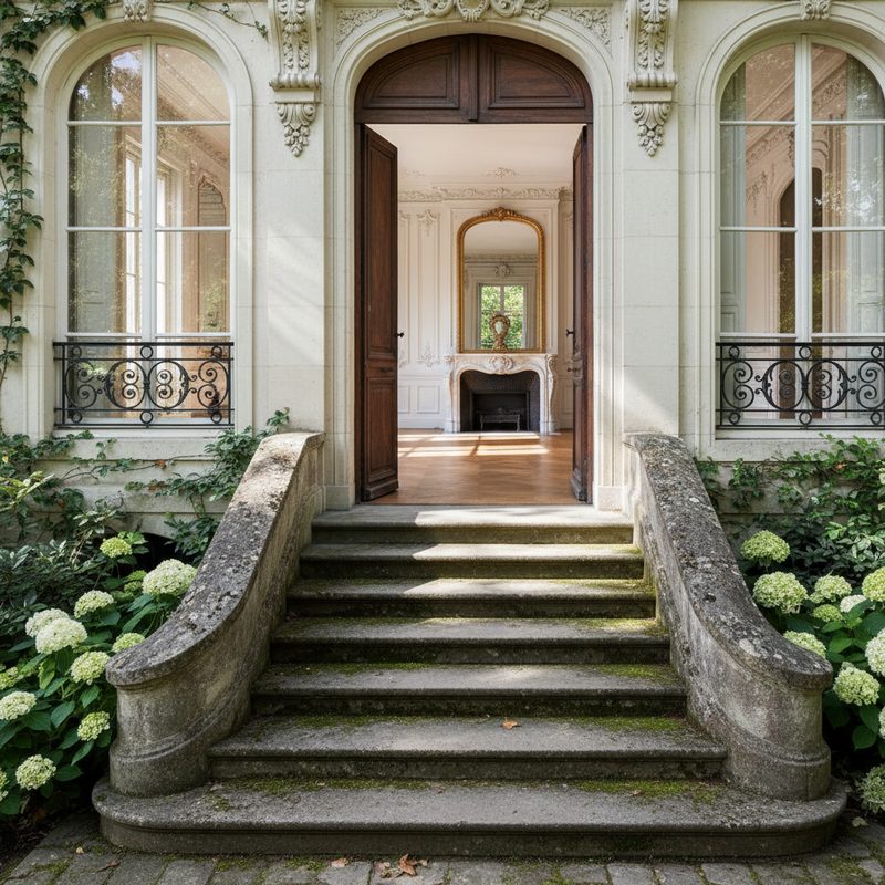 Escalier extérieur en pierre avant aménagement en Île-de-France