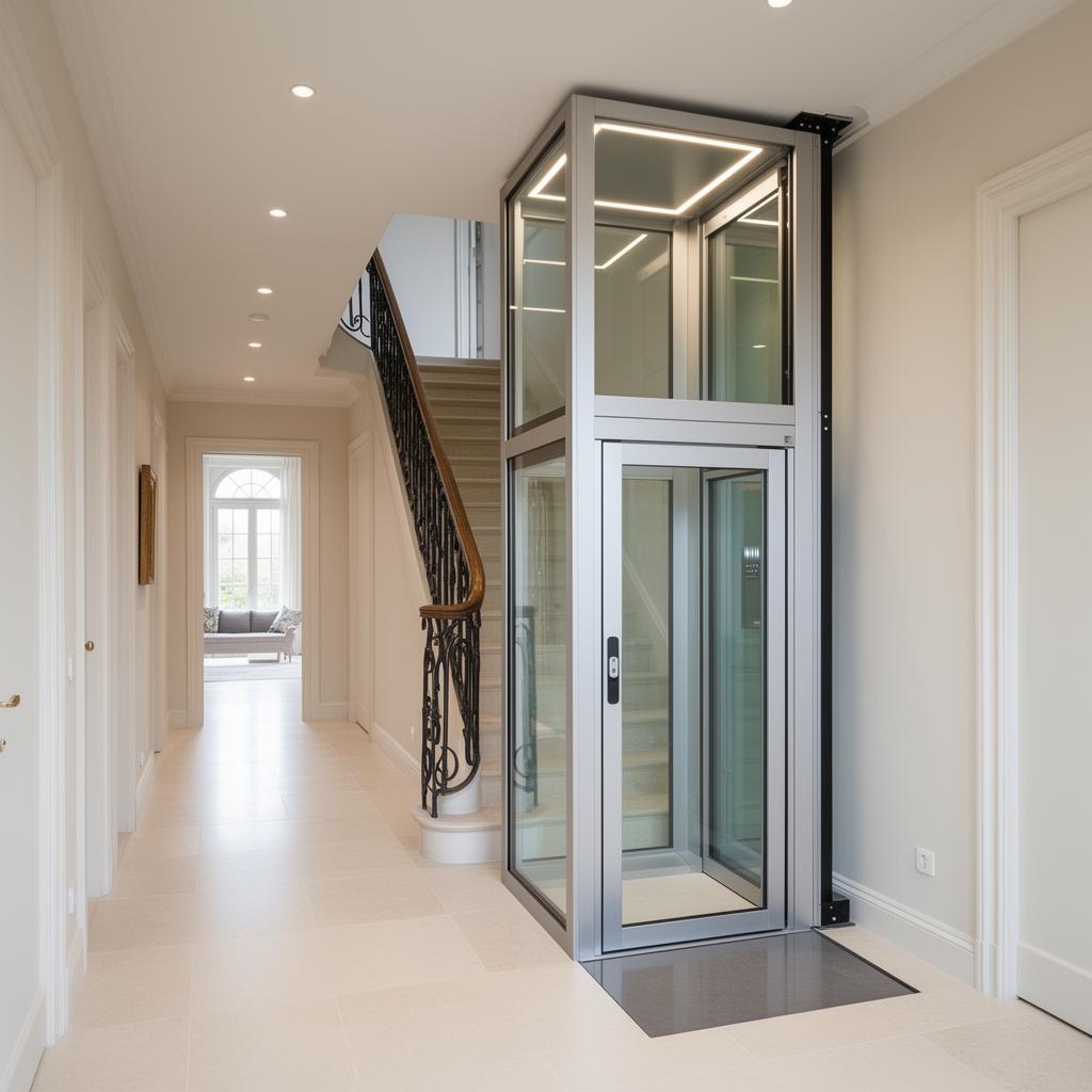 Ascenseur privatif vitré installé dans une maison