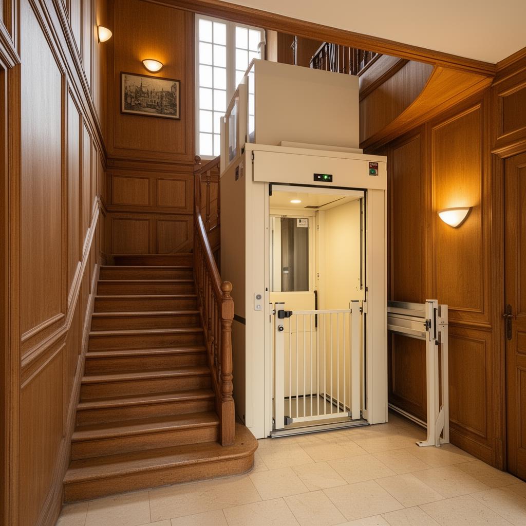 Plateforme élévatrice installée le long de l'escalier