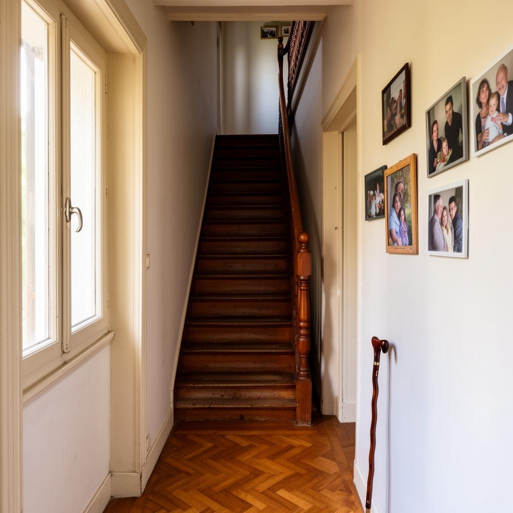 Couloir avec escalier étroit sans ascenseur