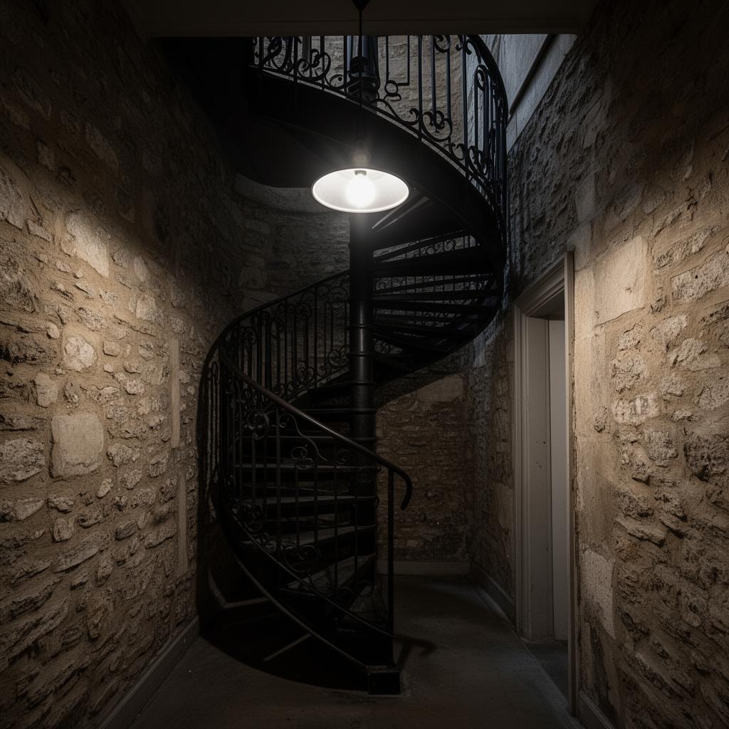 Cage d'escalier étroite et sombre