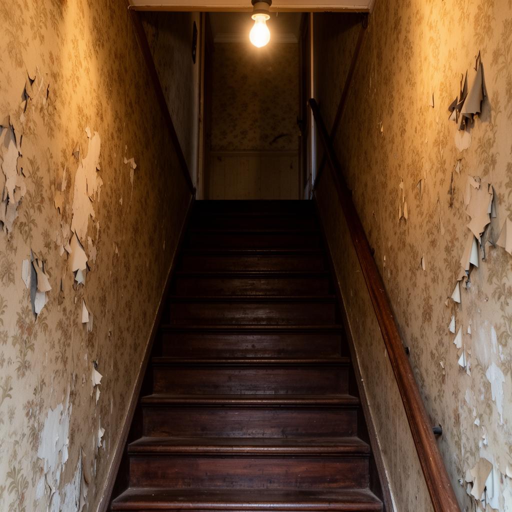 Escalier droit sombre et dangereux