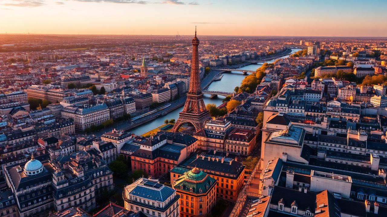 Paysage d'Île-de-France avec la Tour Eiffel et les toits parisiens